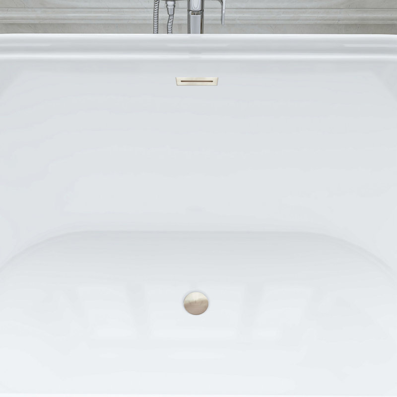 59" x 30" Freestanding Soaking Acrylic Bathtub, White/Brushed Nickel