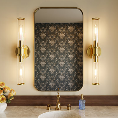20.5" Cordless Rechargeable Modern Wall Sconces in Brass Finish with Bulbs and Remote (Set of 2 )