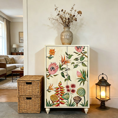 Armoire de rangement à double porte à motif floral