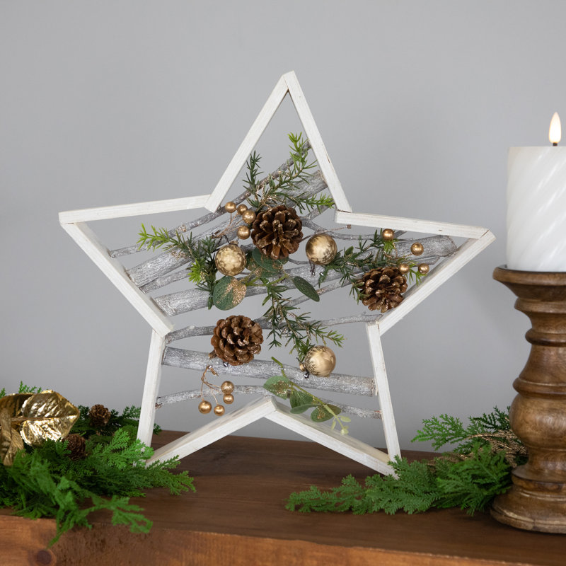 Décoration de Noël en forme d'étoile pommes de pin et baies - 14,5 po