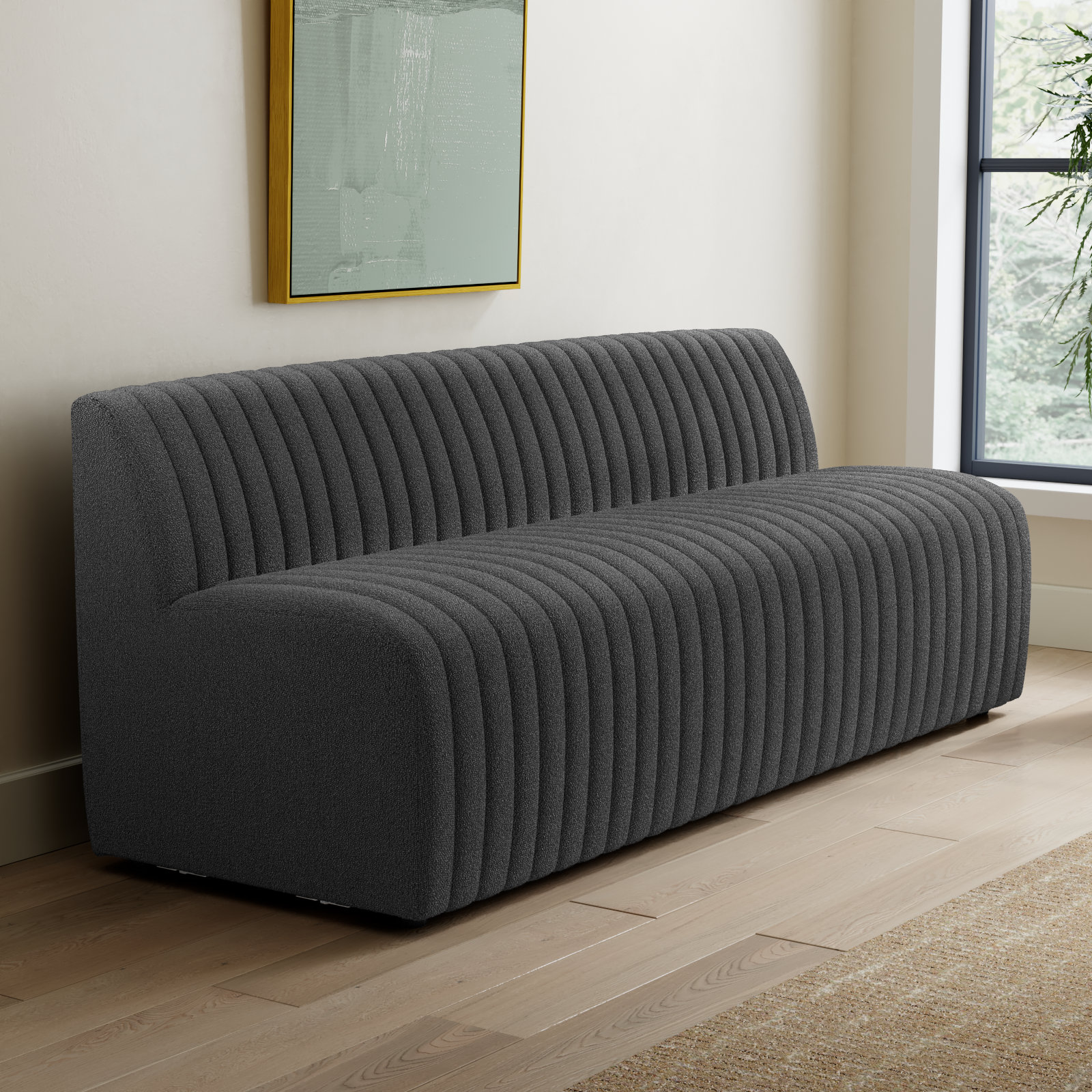 Brandt Bench, 31.5" H x 82" W x 28" D, Fiqa Charcoal Boucle