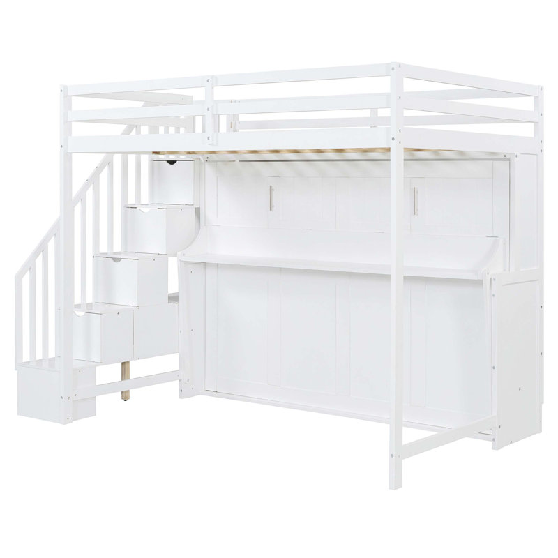Lit escamotable innovant avec levage hydraulique et conception de bureau caché, combinant un lit superposé et un lit mezzanine pour une utilisation optimale de l'espace