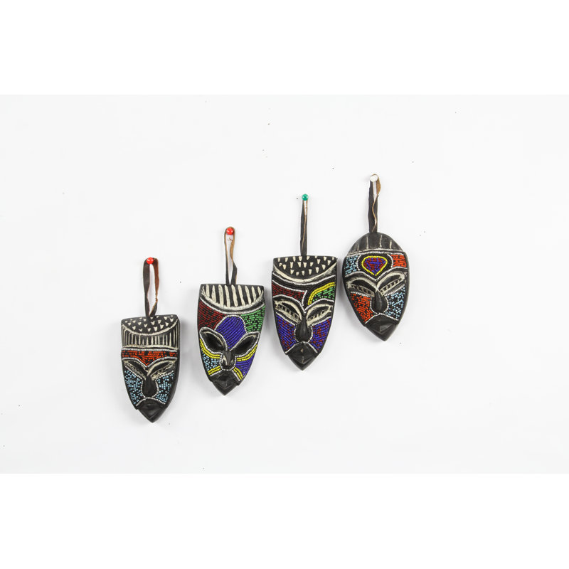 Ensemble de 3 masques de perles en bois fabriqués à la main en Afrique