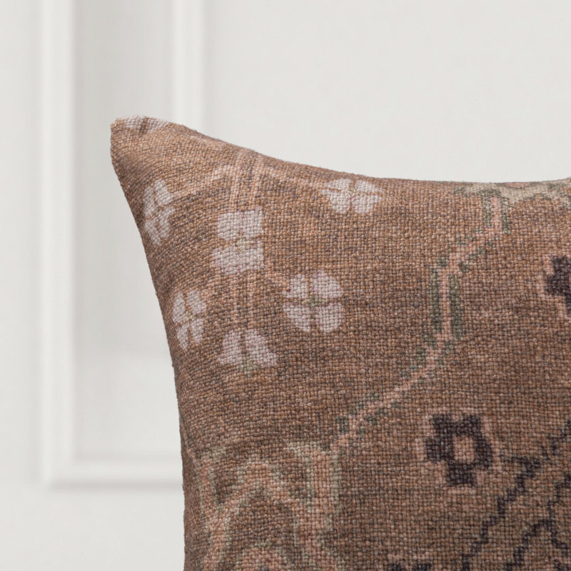 Bungalow Linen Floral Pillow Cover & Insert, Brown/Green Floral, Square 22"