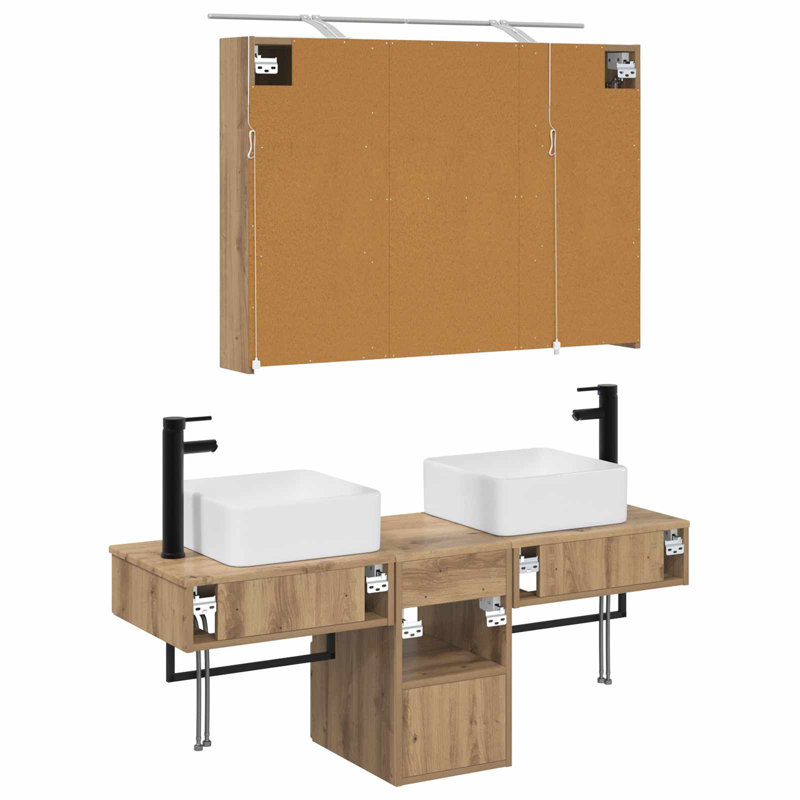 Vanity & Mirror Set, Medium Wood