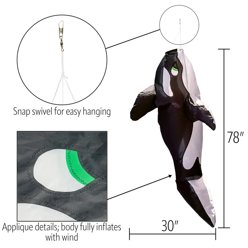Large Black and White Orca 3D Windsock