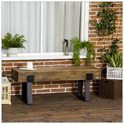 Banc en béton effet bois rustique avec pieds en métal, parfait pour l'intérieur et l'extérieur, le patio, le parc, le porche et la pelouse