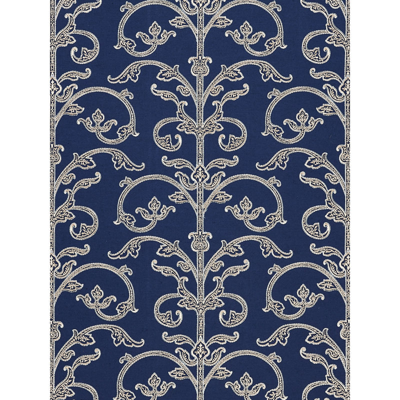 The MET x The House of Scalamandre Saxony Scroll Wallcovering, Navy