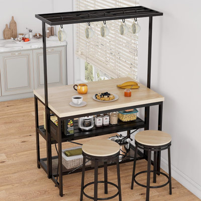 47" Natural Wood Finish Kitchen Island With Power Outlets
