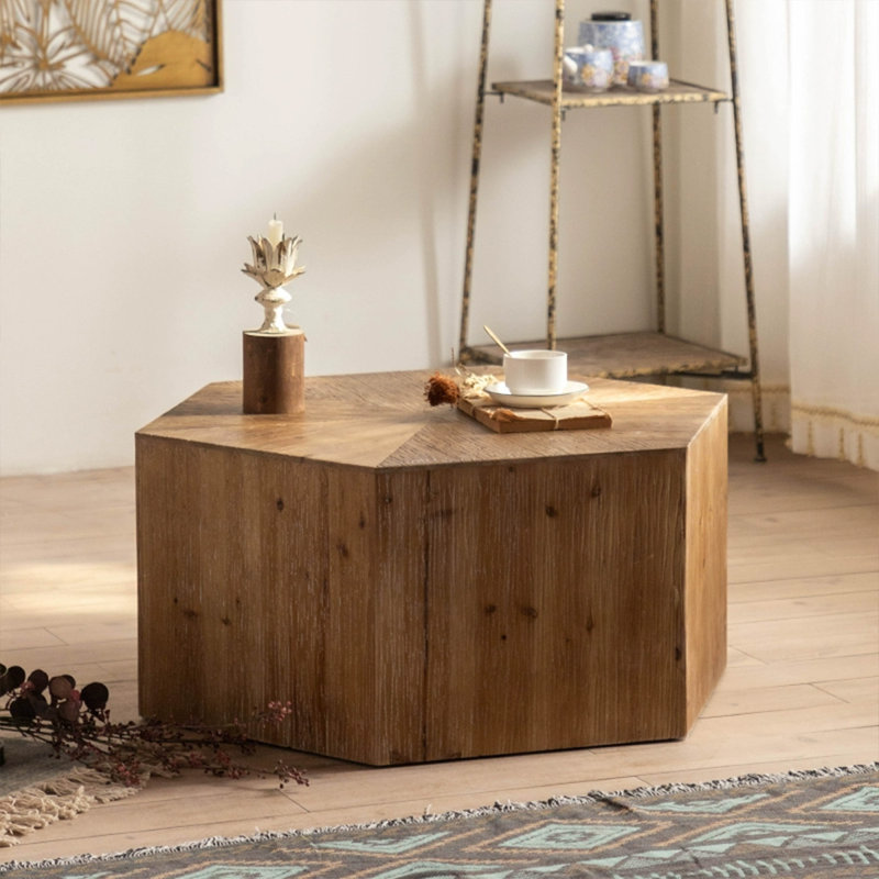 Table basse rétro en bois de noyer massif