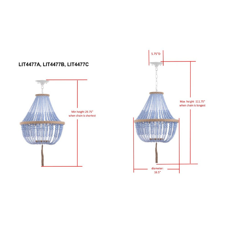 Llandel 3 - Light Dimmable Empire Chandelier, Blue/Natural