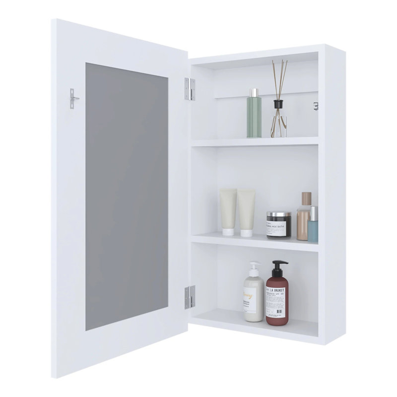 Armoire murale blanche avec miroir et 3 tablettes pour un rangement simplifié dans la salle de bain, Blanc