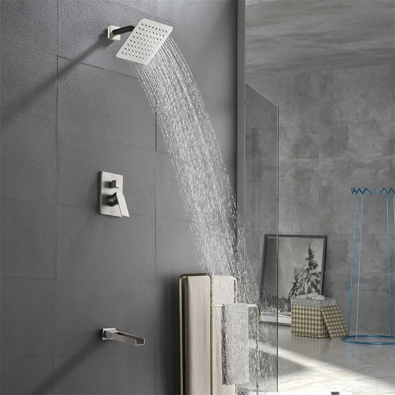 8-Inch Wall Mounted Shower System With Waterfall Tub Spout Single Handle Shower Faucet Set Modern Brass Shower Trim Kit With Rough-In Valve