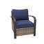 Méridienne de patio brun en osier, accoudoir courbé en métal, coussin-1452547277