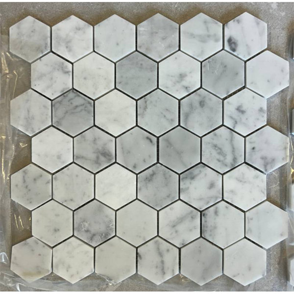 Carrara 2" Hexagon Polished Marble Mosaic Tile