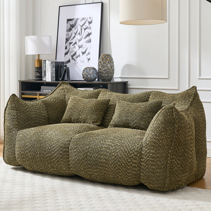 Bean Bag Chair With Highly Resilient Foam ,Comfortable Square Lazy sofa, Olive Green