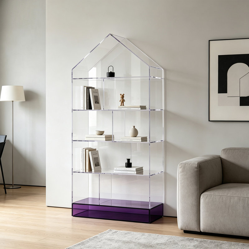 Bibliothèque moderne et créative en acrylique transparent, H 66,93 po x l 27,56 po x P 11,81 po, Clair