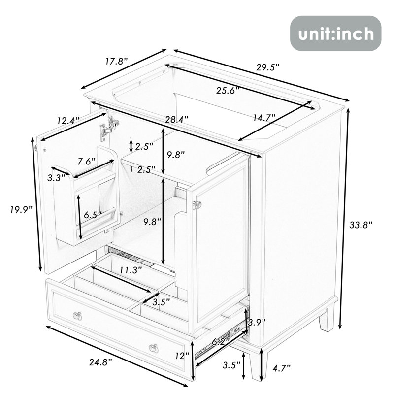 30" Gray Freestanding Bathroom Vanity Base with Drawer