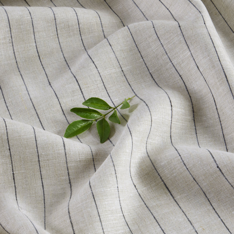 Pinstripe - 100% Pure Linen Tablecloth, 120" x 60", Light Natural/Black