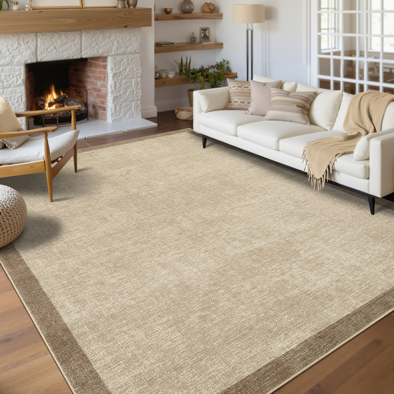 Tapis intérieur bordé lavable à la machine avec envers en caoutchouc antidérapant, Rectangle 5 pi x 7 pi, Chameau