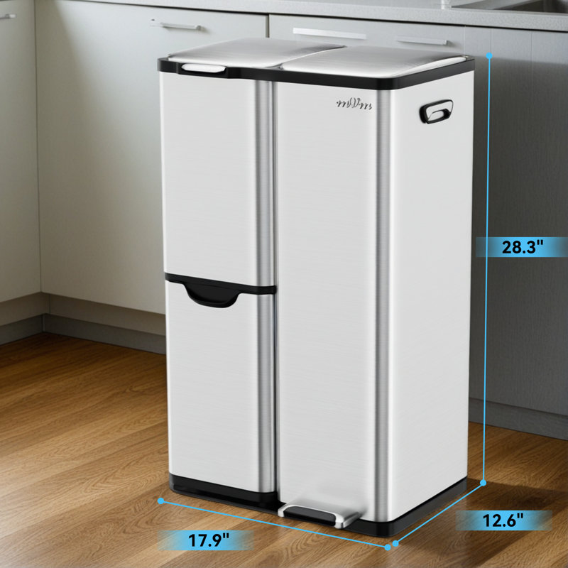 I2 Steel Multi-Compartment Rubbish & Recycling Bin - 60L, Grey