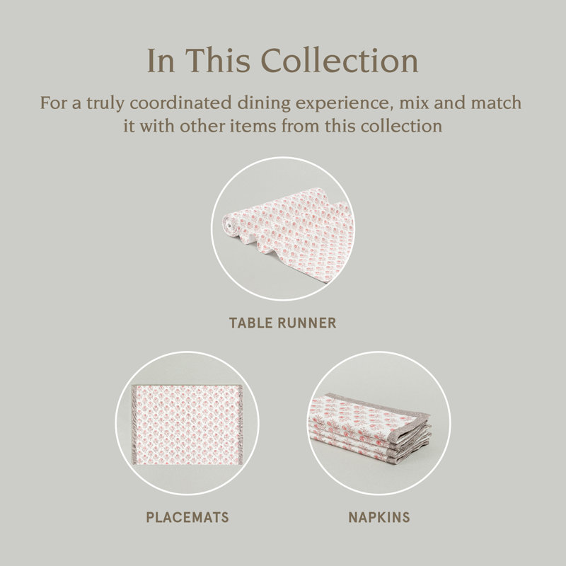 Hand-Blocked Pink Bloom Cotton Cloth Napkins, Set of 4