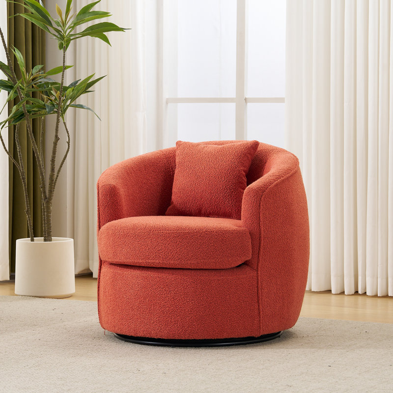 Modern Boucle Upholstered Swivel Accent Chair, Burnt Orange