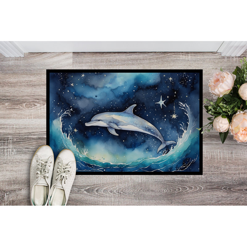 Paillasson Dolphin in a Starry Sea, L 24 po x L 36 po