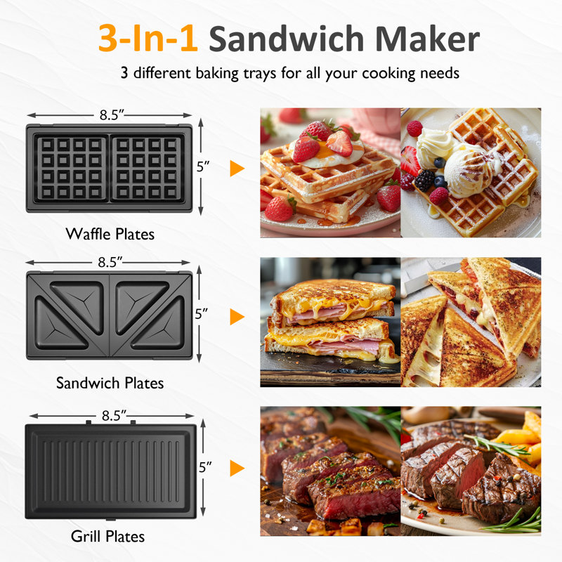 1000W 3 In 1 Sandwich Maker, Black