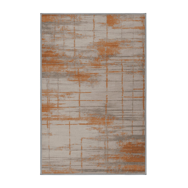 Tapis abstrait gris lavable à la machine, Rectangle 5 pi x 7 pi