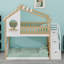 Lit superposé peu encombrant, lit maison avec garde-corps et rangement