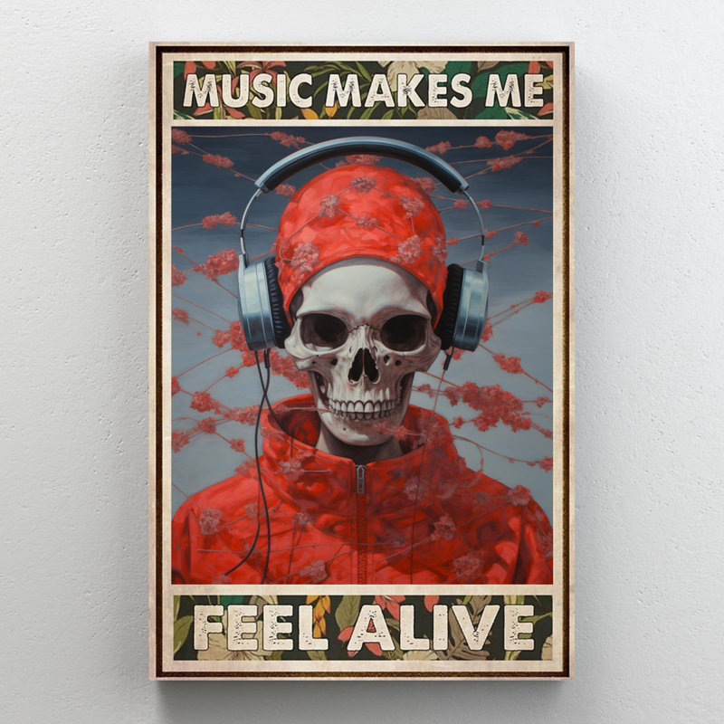 «Music Makes Me Fell Alive», reproduction d'art graphique sur toile tendue, H 36 po x l 24 po x P 1,25 po