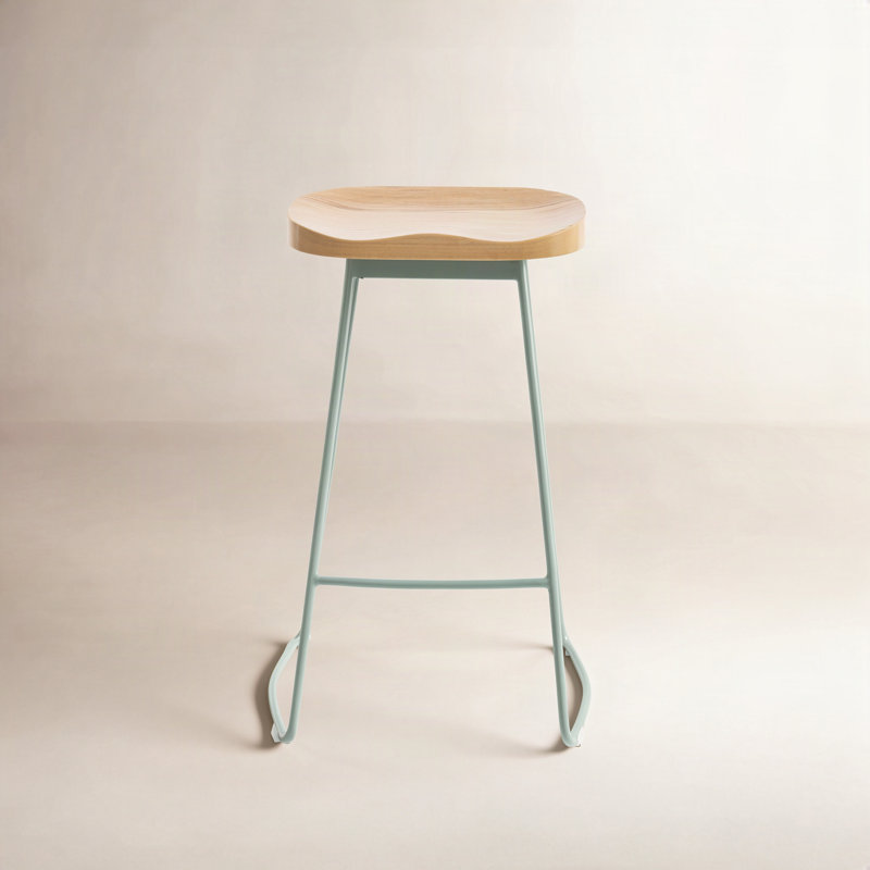 Navarre Saddle Solid Wood Backless Counter Stool, Green, Yellow