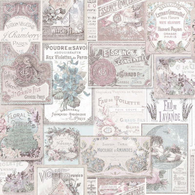 Nostalgie Perfume Labels Wallpaper Roll, Pink