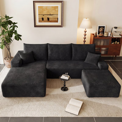 Canapé modulaire 95 po avec repose-pieds Cloud, canapé en forme de U moderne avec siège profond, canapé confortable en velours côtelé 3 places, canapé en mousse à mémoire de forme pour salon, sans assemblage