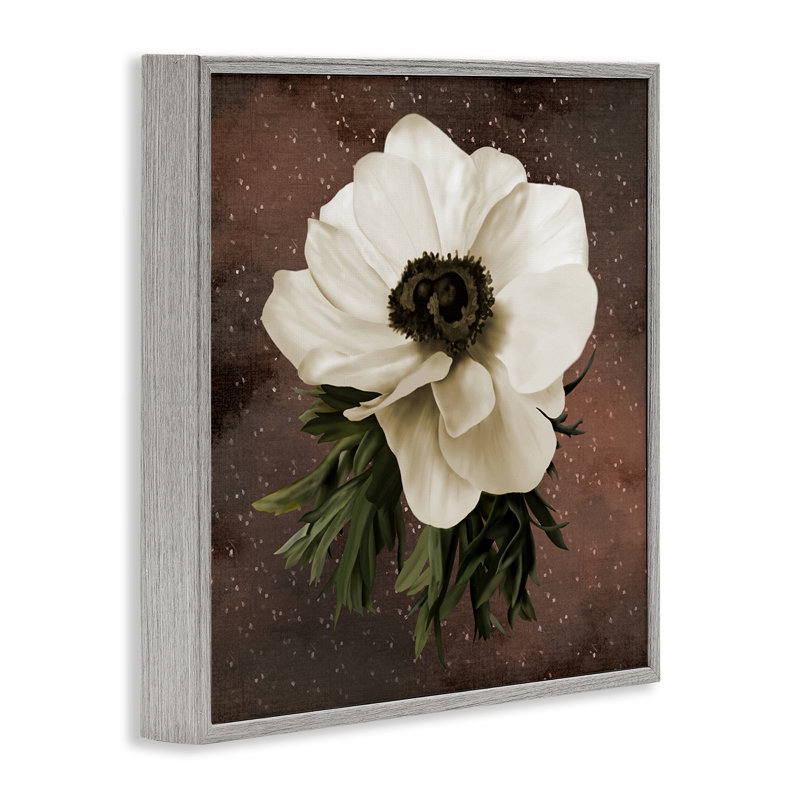 Anémone sur giclée brune encadrée, design par Jennifer Stith, H 24 po x l 24 po, Estampe numérique Farmhouse