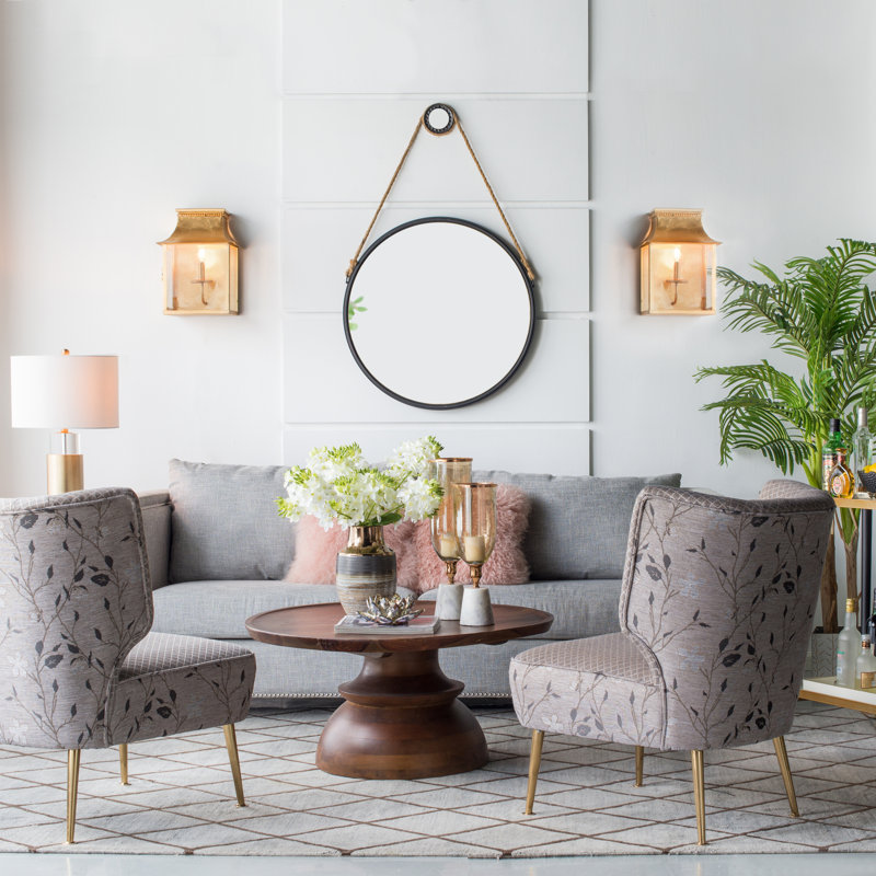 Hanging Round Mirror with Black Framed and with Rope Strap