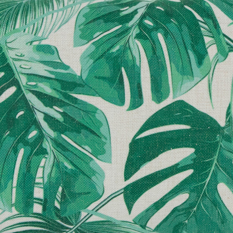 19" Green and White Tropical Leaves Printed Rectangular Throw Pillow