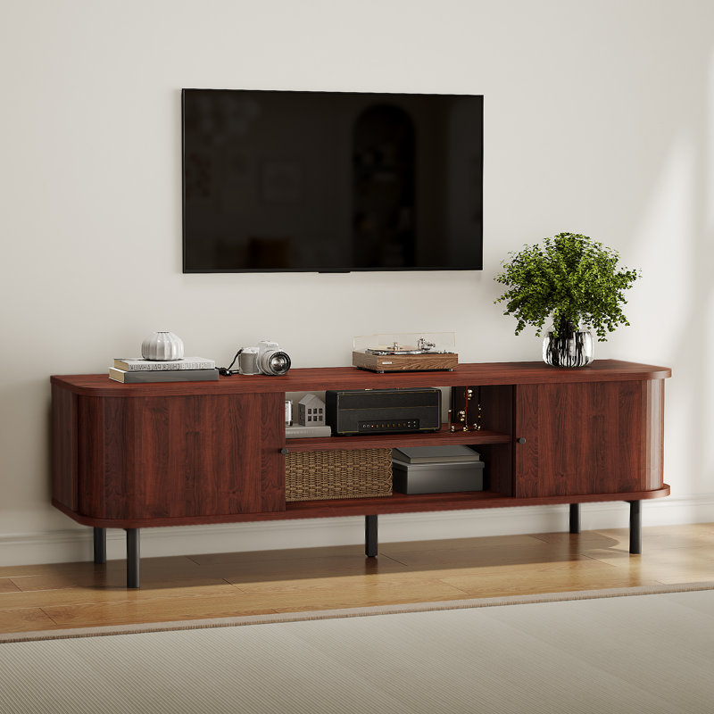Meuble télé avec rangement et tablettes conçus pour les téléviseurs de 42 à 65 po, Bois brun foncé / noir