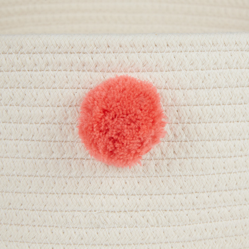 PANIER EN ANIMAL BLANC AVEC POM POMS ROSE, Blanc / rose