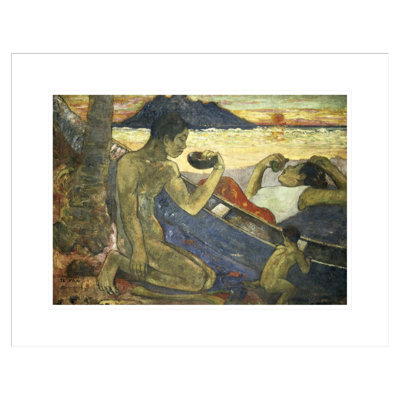 «A Canoe (Tahitian Family») par Paul Gauguin - Impression giclée encadrée