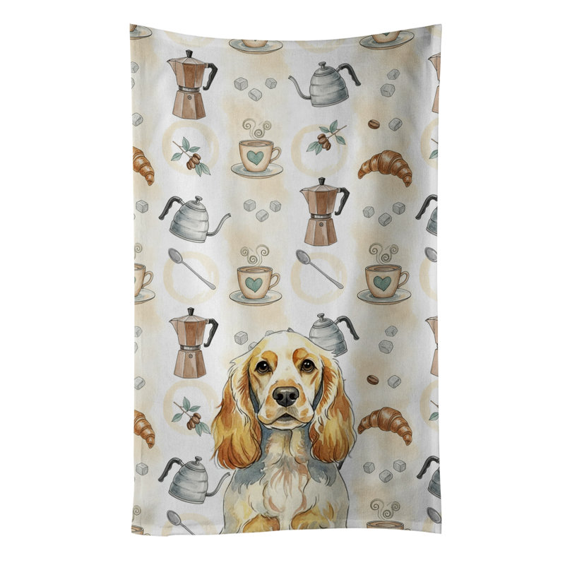 Lemon Roan English Cocker Spaniel Coffee Bar Kitchen Towel, Lemon Roan English Cocker Spaniel