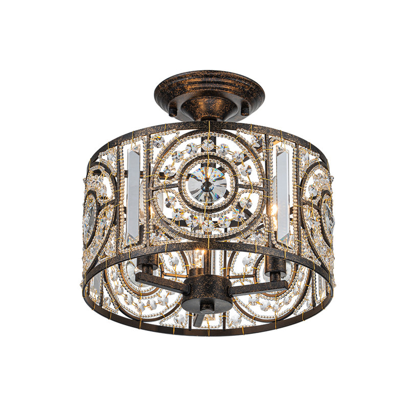 Round Glass Dimmable LED Semi Flush Mount Ceiling Light