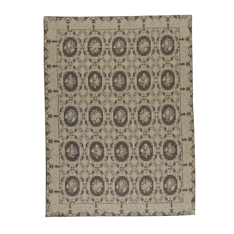 Hand-Knotted High-Quality Green and Beige Area Rug