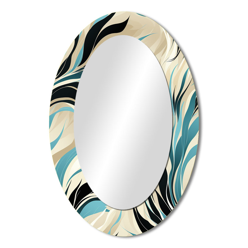 Teal and Cream Natures Whispers - Miroir mural ovale moderne sarcelle, H 36 po x l 24 po