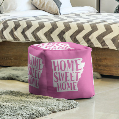 Cube Ottoman with Home Sweet Arkansas Print Multiple Color Options, Lightweight and Washable by East Urban Home