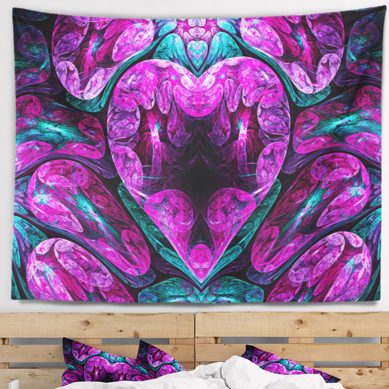 Tapisserie florale mauve à cœur mystique et froid, H 68 po x l 80 po
