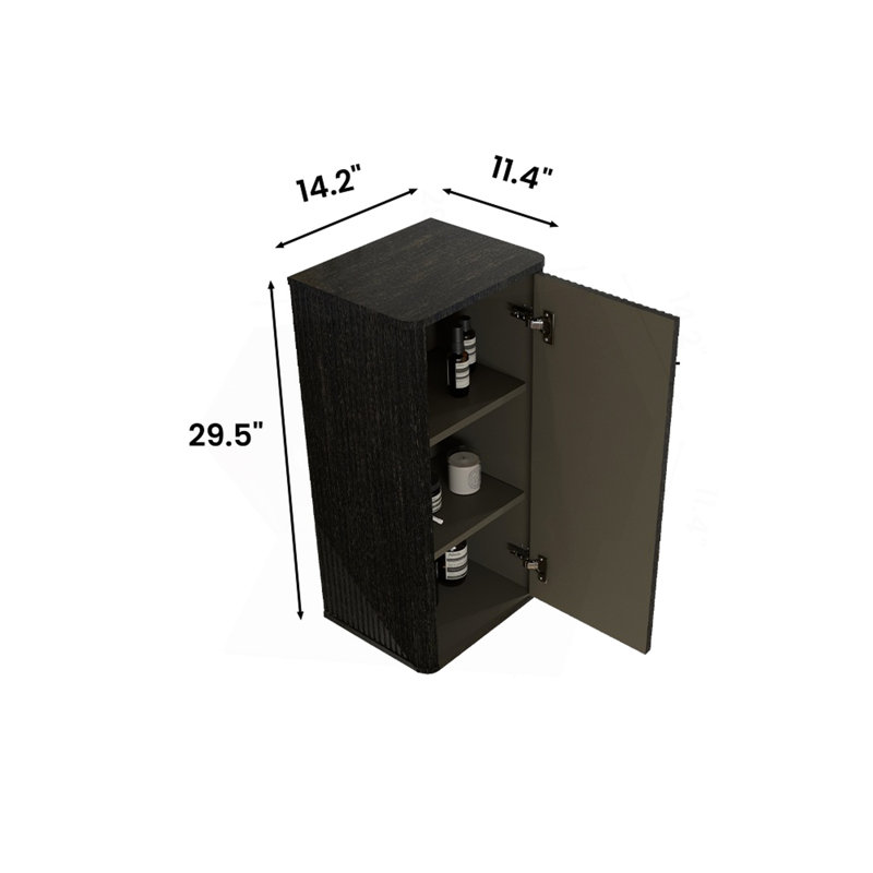 Armoire latérale flottante rayée en chêne noir brossé pour salle de bain, armoire de rangement murale pour petits espaces, pré-assemblée