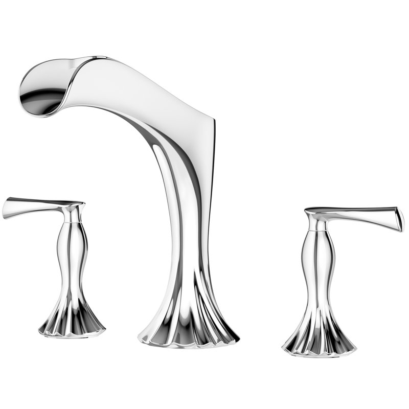 Garniture de robinet de baignoire romaine à fixation sur plateau à poignées doubles Rhen, Chrome poli