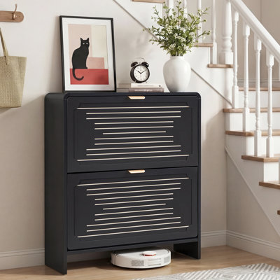 Armoire de rangement pour 12 paires de chaussures avec 2 tiroirs rabattables